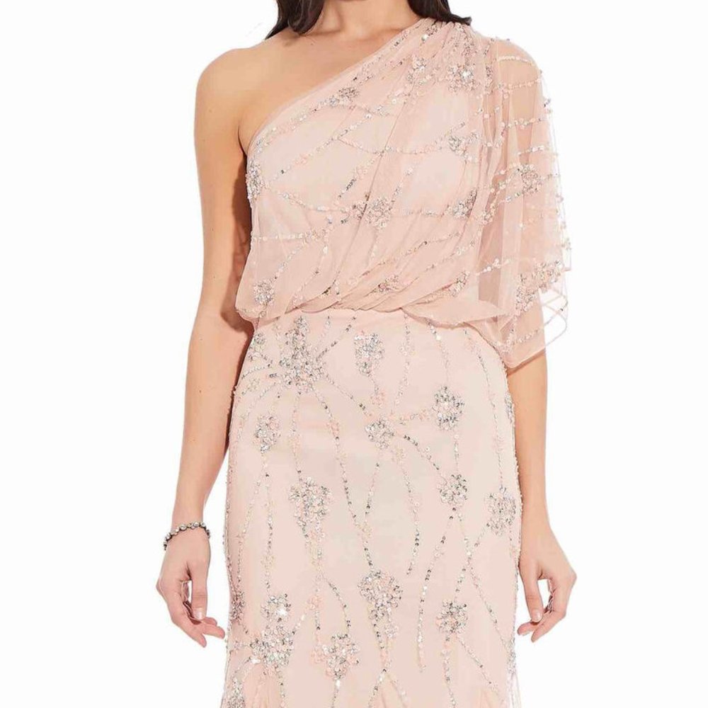 Adrianna Papell One Shoulder Beaded Gown